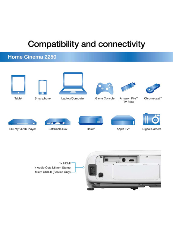 Epson Home Cinema 2250 2700-Lumen Full HD 3LCD Smart Projektor
